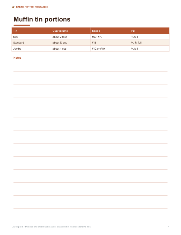 Preview of Printable Muffin Tin Portion Guide